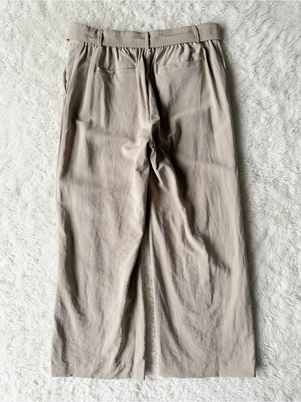 Loft Woman Cream High Rise Wide Leg Tie Front Flowy Pants MEDIUM Classic Preppy - Picture 3 of 8